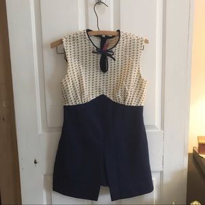 Vintage romper, two piece, pattern and navy blue